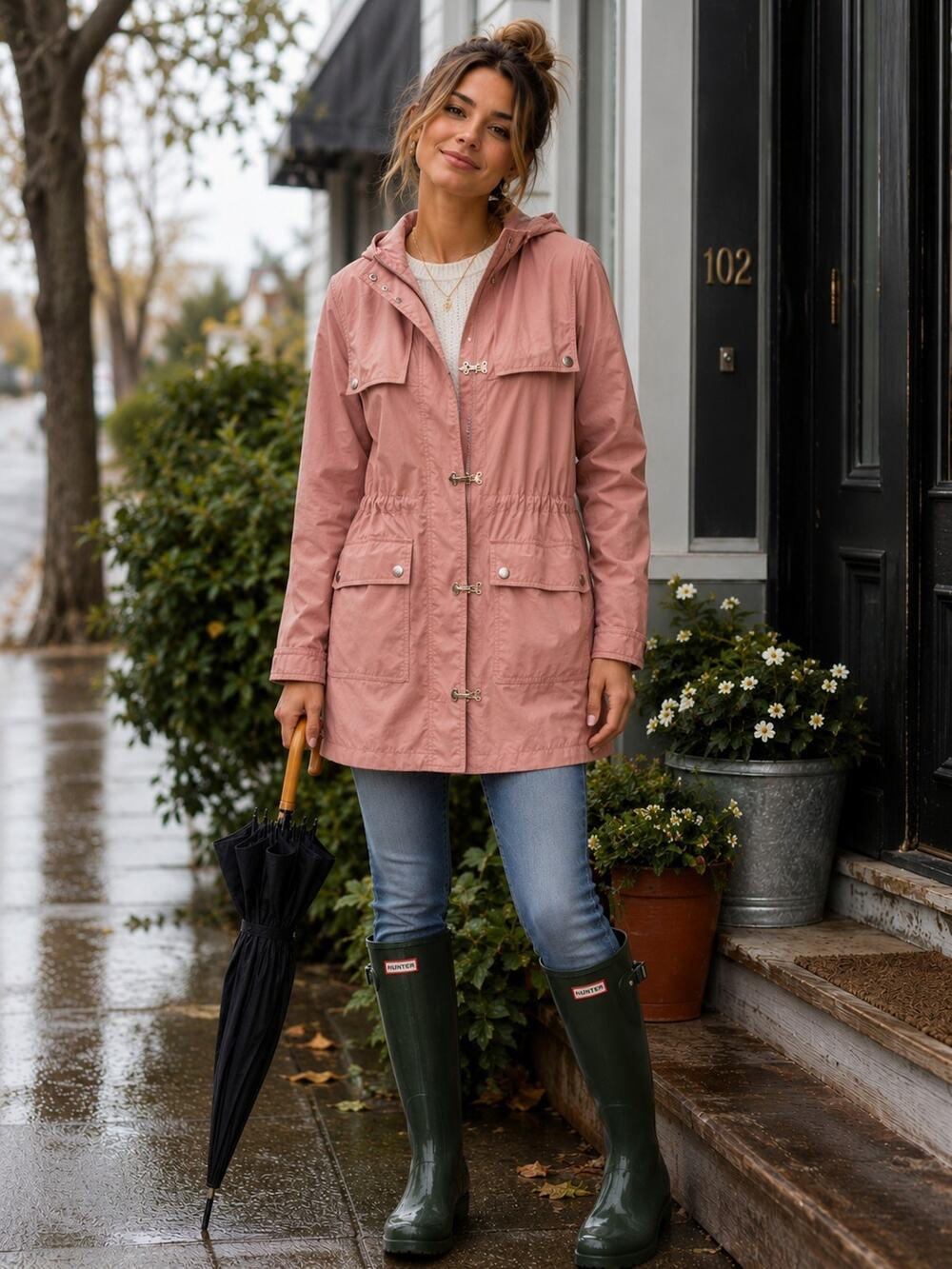 J.CREW Women's Lightweight Hooded Utility Jacket Blush Pink Toggle Clasp Size S